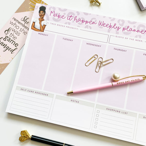 A4 Weekly Planner Notepad | Undated organiser desk pad | Make it happen