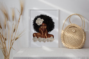 Afro Woman Art Print - Floral African Queen Print
