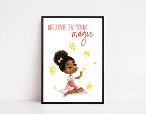 Black Girl Magic Print | Girls Room Wall art, Believe in your magic quote print