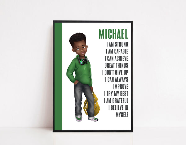 Cool Boy Positive Affirmations Print | Boys Room Wall art, Personalised