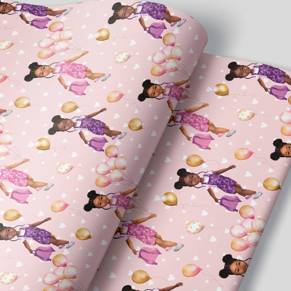 Girls Birthday Balloons - Wrapping Paper