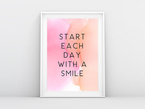 Start each day with a smile quote print | Positive Wall art