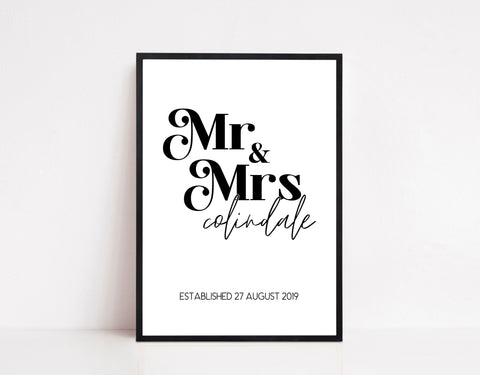 Personalised Mr & Mrs Wall Print | Wedding Print