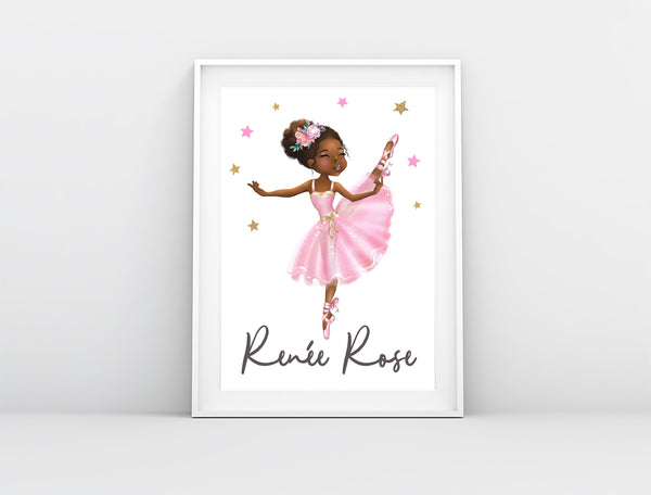 Personalised Name Cute Ballerina Illustration Print