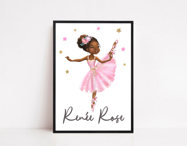 Personalised Name Cute Ballerina Illustration Print
