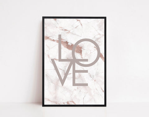 LOVE Marble Rose Gold Abstract Print | Living Room Wall Art